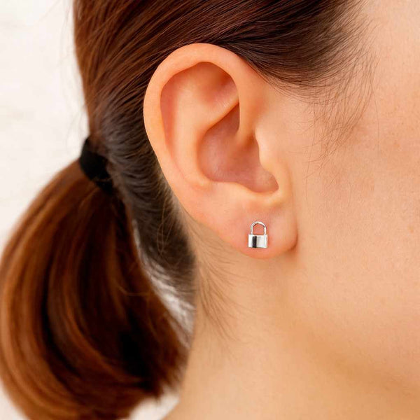 Cutout English lock with loop GoldRhodium Plated Earring hoop