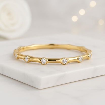 Dainty Diamond Wedding Band Distance Pave Setting Ring Stacking Diamond Anniversary Ring EveryDay Wear Ring