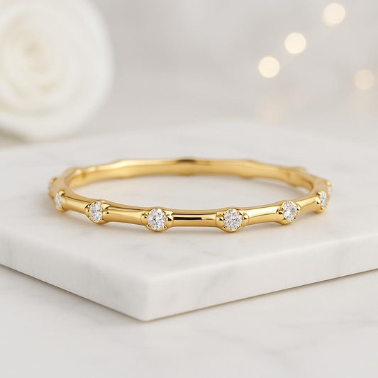 Dainty Diamond Wedding Band Distance Pave Setting Ring Stacking Diamond Anniversary Ring EveryDay Wear Ring