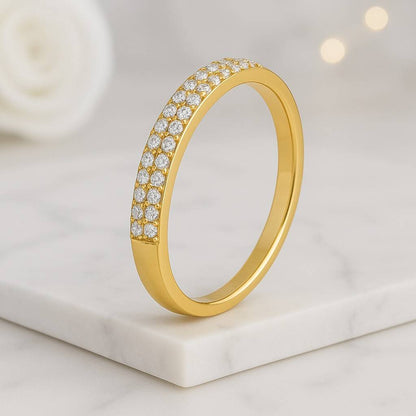 Delicate Diamond Wedding Band Solid 14k 18k Gold Half Eternity Ring Moissanite Pave band Unique Wedding Ring Matching Stacking Band Women