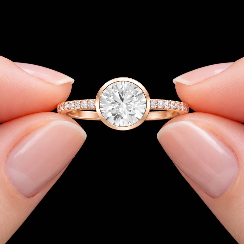 diamond wedding band 14kgold 0.95 ctw emerald round cut bezel set half eternity labgrown diamond anniversary ring bridal ring