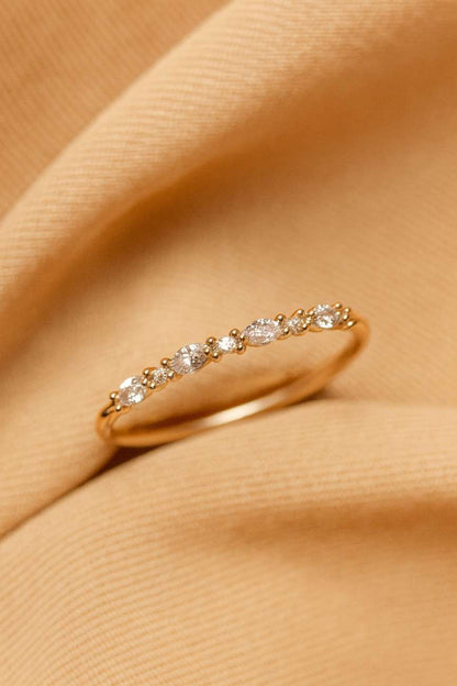 Diamond Bypass Ring 14k Solid Gold Curved Wedding Band Marquise Baguette Diamond Ring