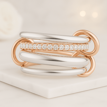 925 Sterling Silver Multi Link Connected Ring