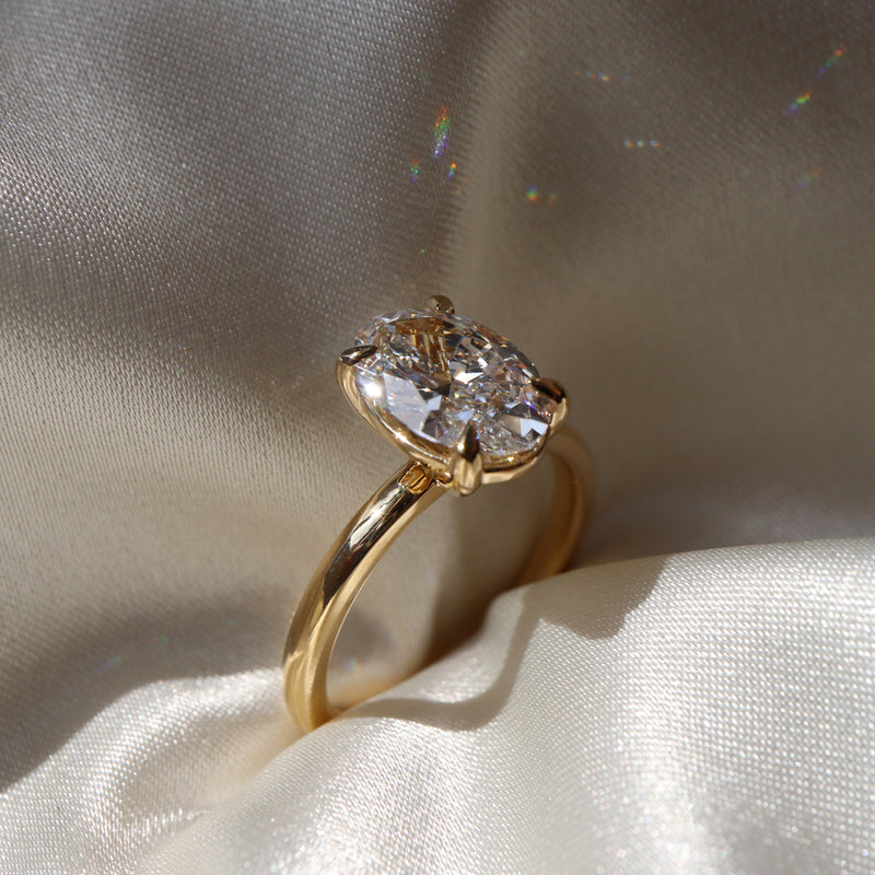Diamond Gold Solitaire Ring, Gift for Her