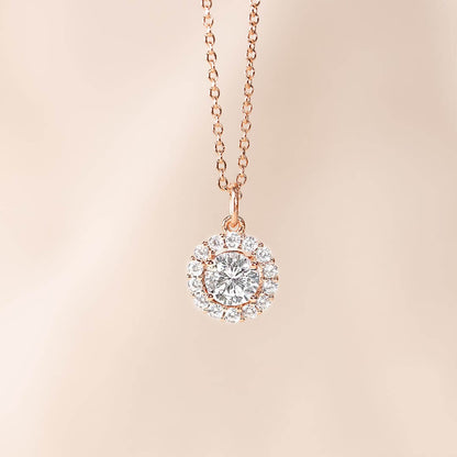 Diamond Halo Pendant Necklace in 14k Solid Gold