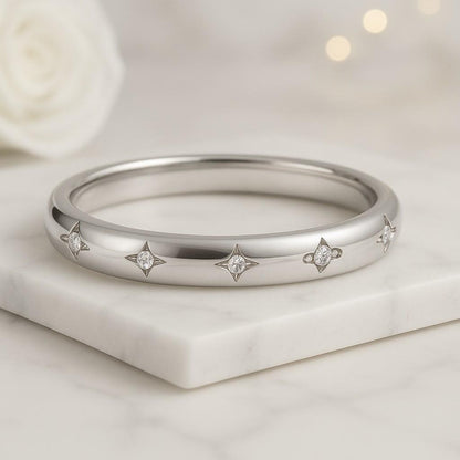 Diamond Star Wedding Band Solid Gold Wedding Band Stacking Wedding Ring