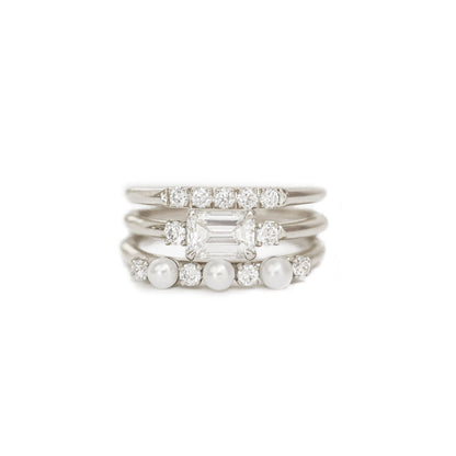 Diamond Wedding Band- 14k Gold 3 Row Half Eternity Diamond Band