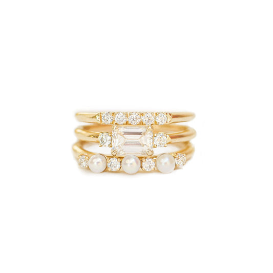 Diamond Wedding Band- 14kt Solid Gold Triple Row Diamond Wedding Ring