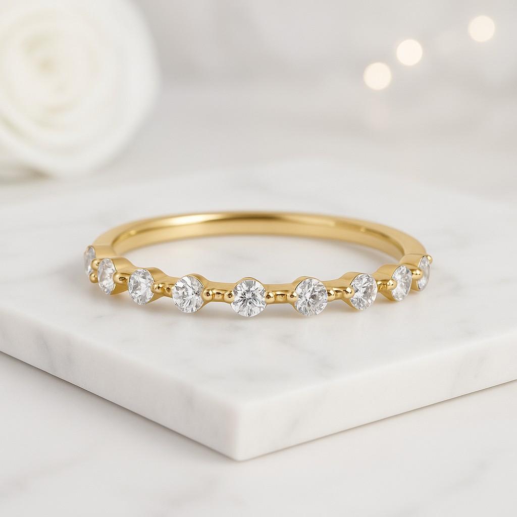 Distance Pave Round Diamond Half Eternity Band for Engagement Ring