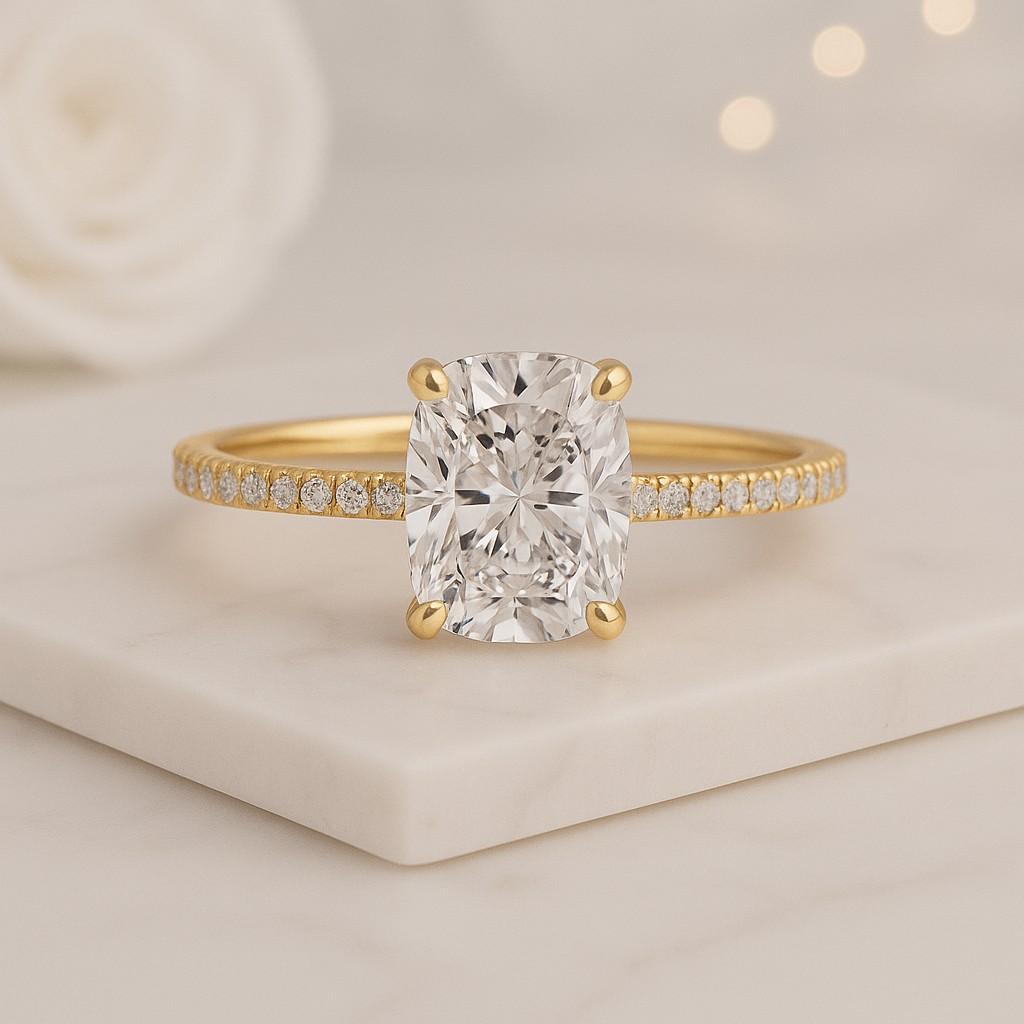 EF VS Lab Grown Diamond Bridal Ring Elongated Cushion Cut Lab-Grown Diamond or Moissanite Engagement Ring