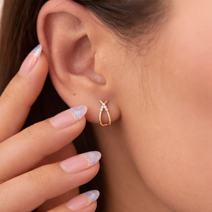 Earrings For Women Minimalist Round Diamond Criss Cross Everyday Studs Gift For Her