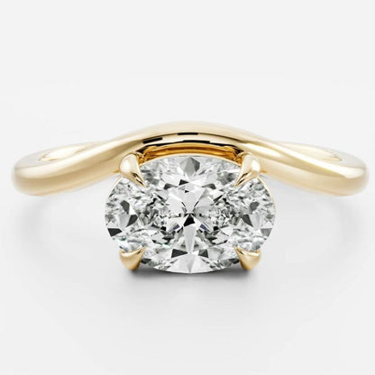 East-West Oval Diamond Curved Wedding Ring
