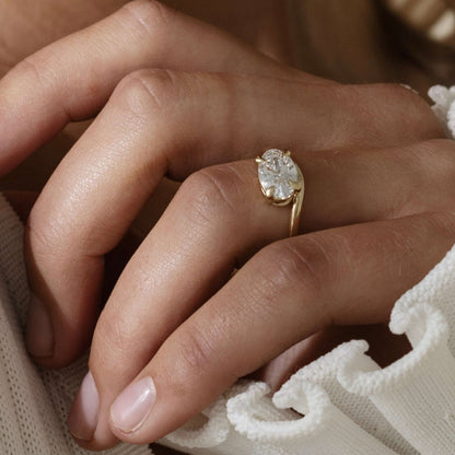East-West Oval Diamond Curved Wedding Ring For Her