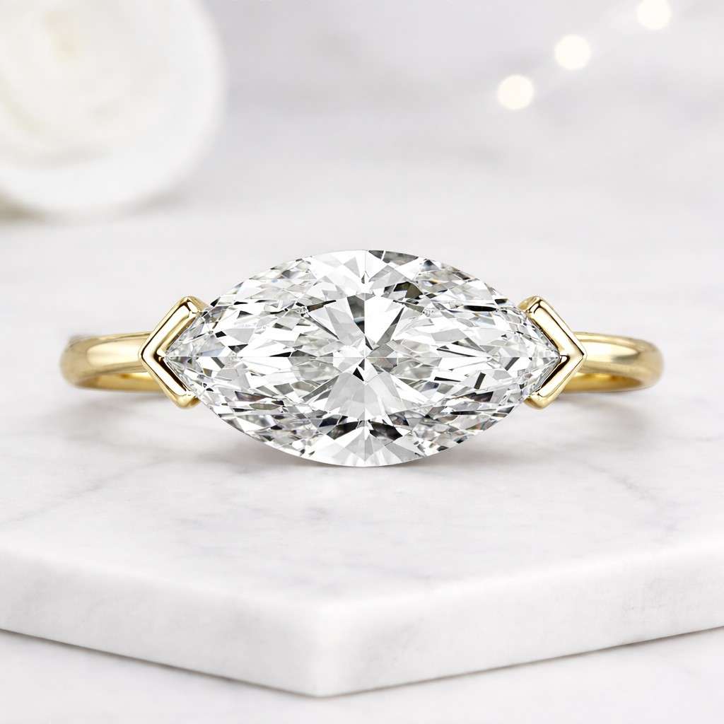 East West Marquise Diamond Engagement Ring,