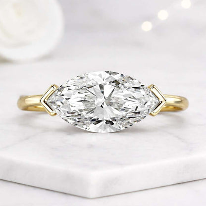 East West Marquise Diamond Engagement Ring,