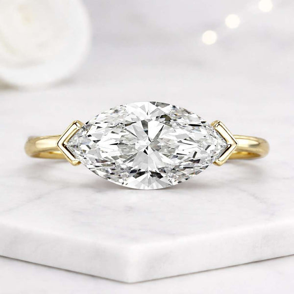 East West Marquise Diamond Engagement Ring,