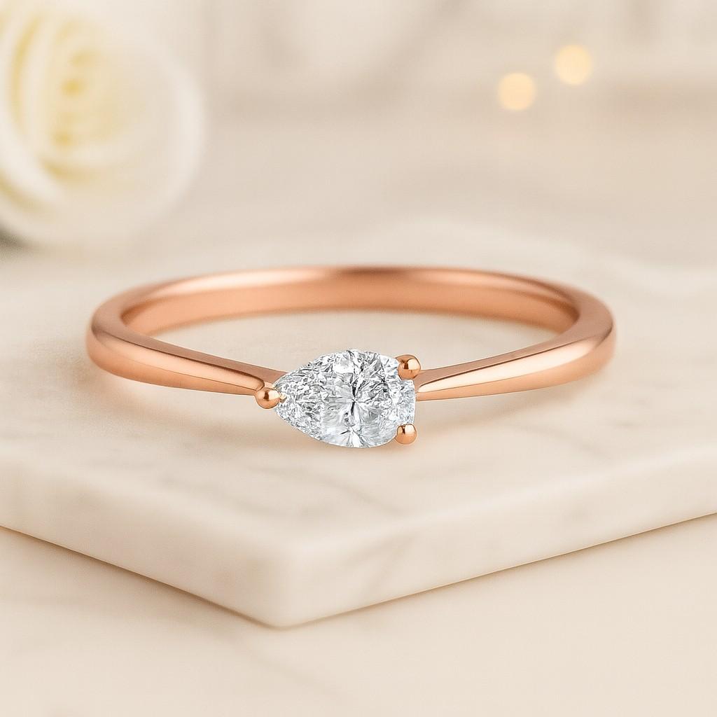 East West Pear Cut Engagement Ring 14k Solid Yellow Gold Ring Diamond Wedding Ring