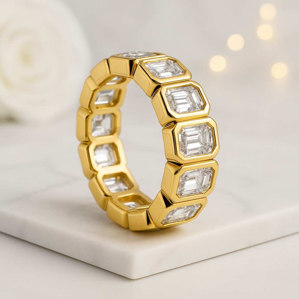 Eco Friendly Diamond Gift for Women Emerald Cut Diamond Wedding Band Lab Created Diamond