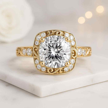 Eco Friendly Diamond Hidden Halo Ring Birthday Gift For Her