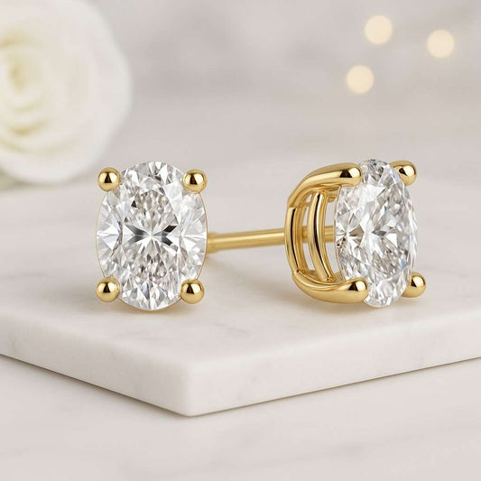 Elegant Oval Cut Lab Grown Diamond Stud Earrings 18K Yellow Gold Wedding Earrings Screw Back Earring For Women Anniversary Birthday Gift
