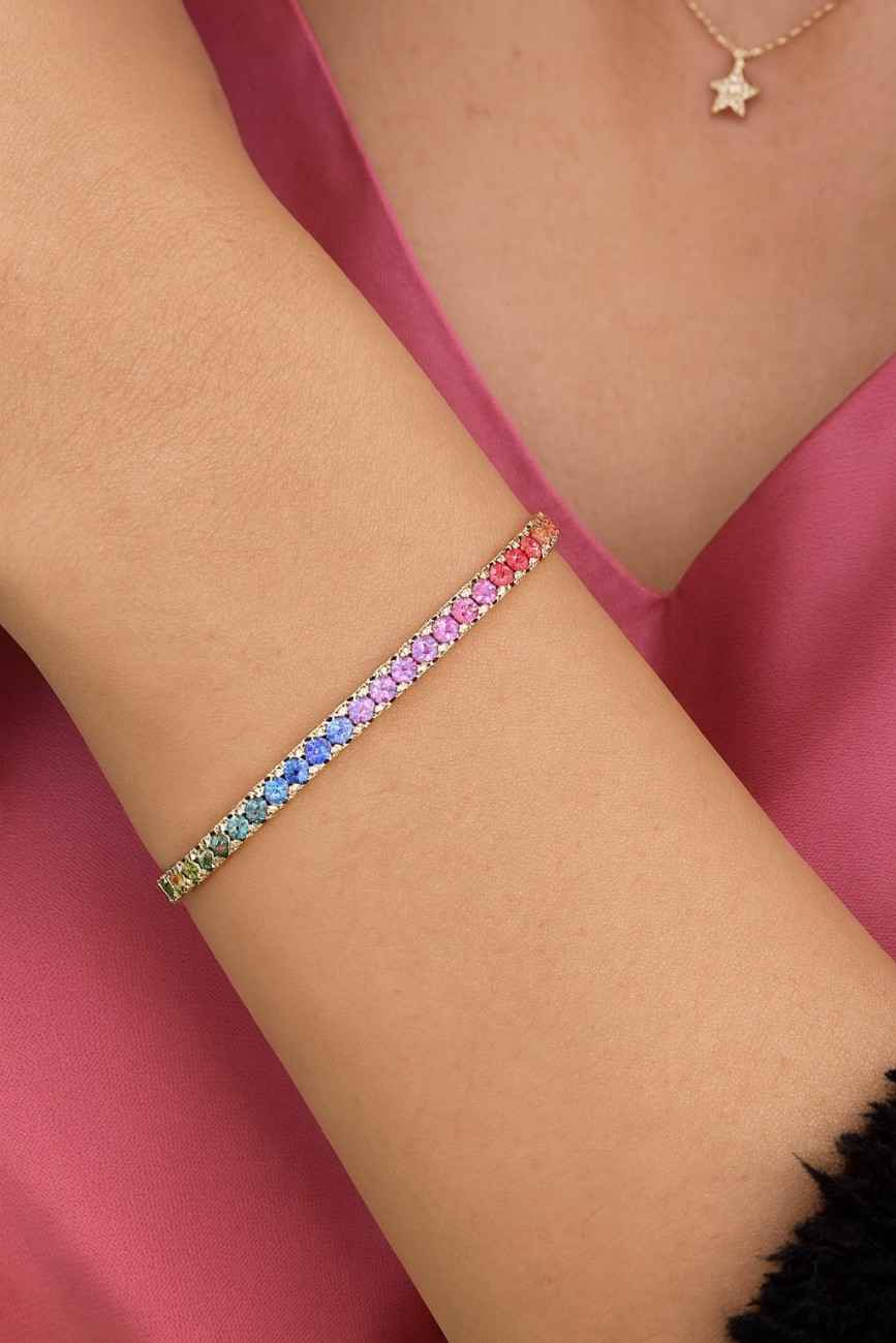 elegant rainbow cz bangle stackable cuff bracelet for women colorful pride jewelry gift