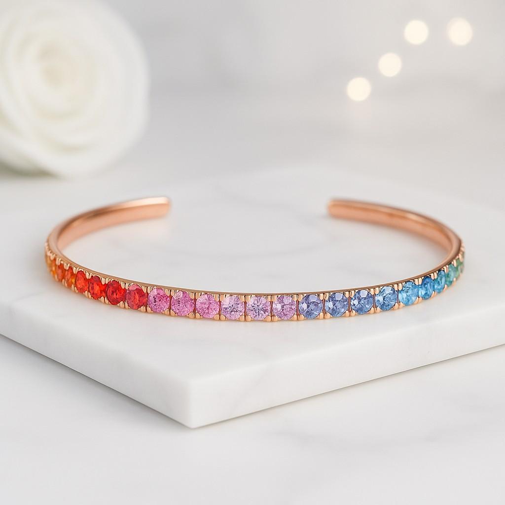 Elegant Silver Jewelry Gift for Women Multicolor Diamond Tennis Bracelet Gemstone Bracelet