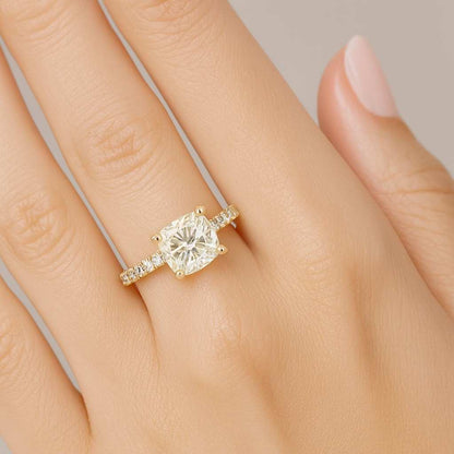 Elongated Cushion Cut Lab Diamond Bridal Ring Conflict Free Diamond French Cut Pave Shank Ring