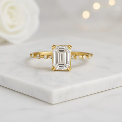 Elongated Cushion Cut Moissanite Engagement Ring Brown Moissanite Halo Ring Elongated Cushion Moissanite Halo Ring 10K14K18K Yellow Gold