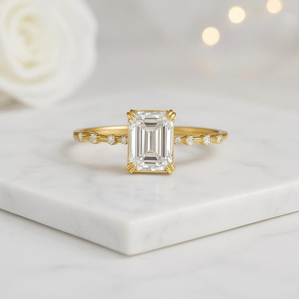 Elongated Cushion Cut Moissanite Engagement Ring Brown Moissanite Halo Ring Elongated Cushion Moissanite Halo Ring 10K14K18K Yellow Gold