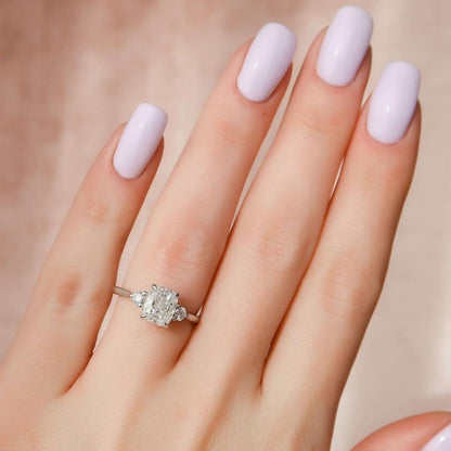 Elongated Cushion and Round Lab Grown Diamond Ring