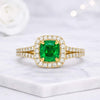 3 CT Cushion Cut Emerald Engagement Ring Classic Split Shank Round Diamond Halo Ring