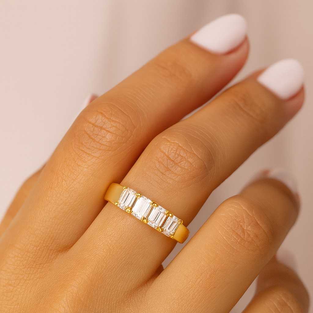 Emerald Cut Diamond Half Eternity Ring Lab Grown Diamond Half Eternity Band