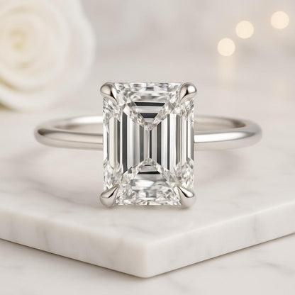 Emerald Cut Engagement Ring Classic Solitaire  Minimalist Ring