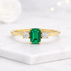 Emerald Cut Green Three Stone Engagement Ring Promise Ring for Her