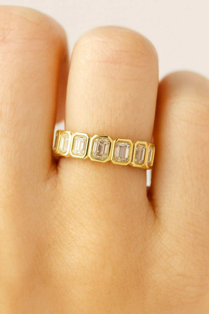 Emerald Cut Half Eternity Band Stackable Matching Band Wedding Gifts Anniversary Ring For Women