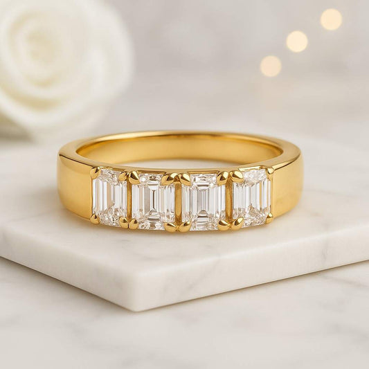 Emerald Cut Lab Grown Diamond Eternity Ring 5 Stone Ring for Anniversary Gift