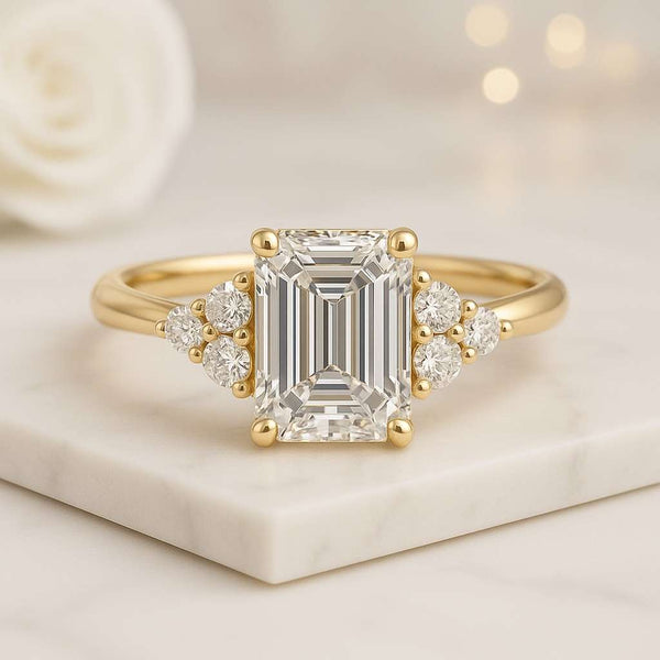 Emerald Diamond Ring Set Stacked Engagement Ring Set Solitaire Engagement Ring