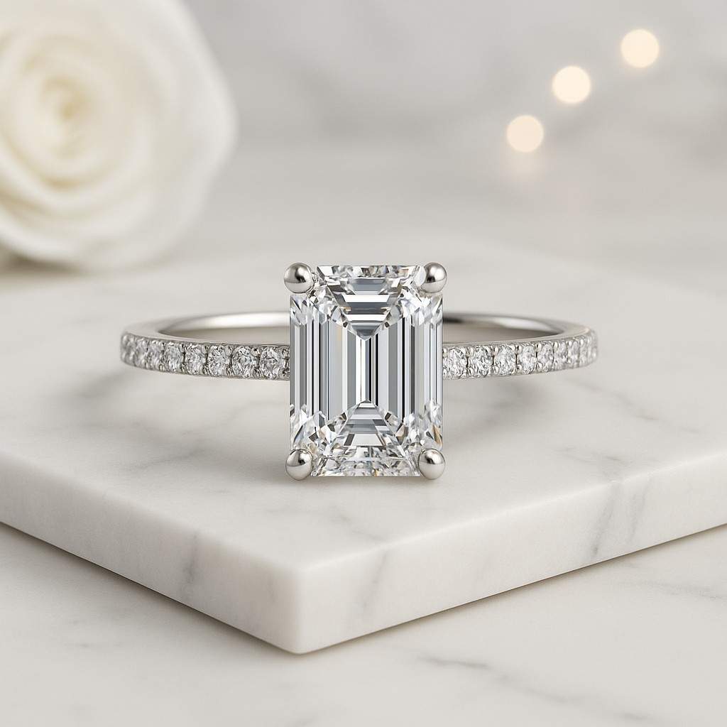 Emerald cut Solitaire Promise Ring  Vintage Inspired Yellow Gold Band for Her
