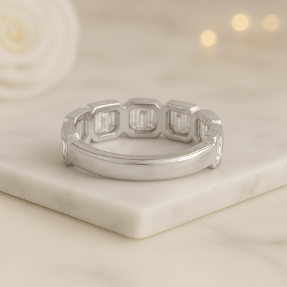 Asscher Cut Bezel Set Diamond Wedding Band