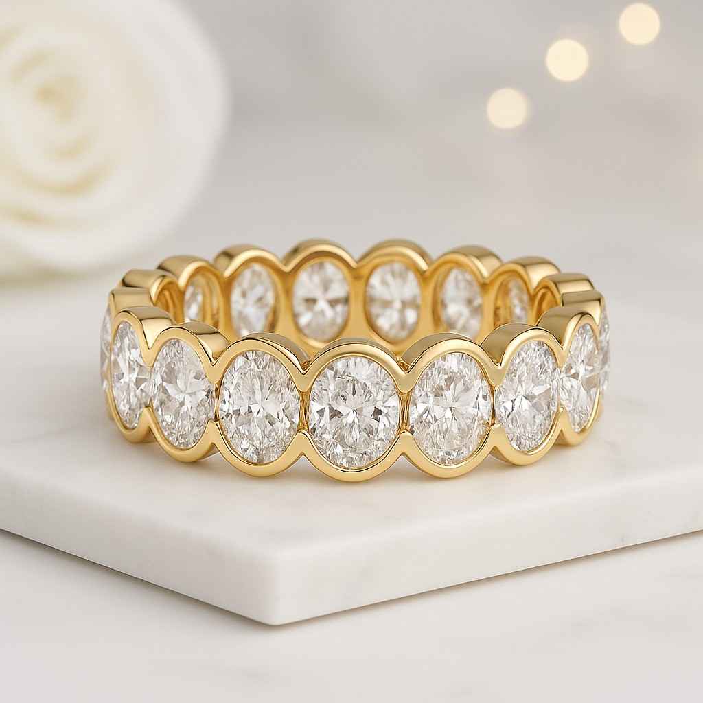 Five Diamond Anniversary Ring Oval Half Eternity Band Matching Band Gift for her