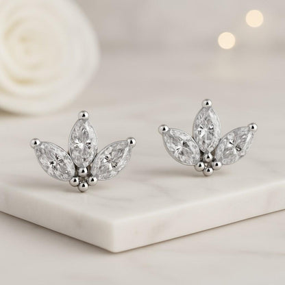 Flower Diamond Earring Unique Gift For Women Marquise Stud Earrings Marquise Cut Diamond Earrings Minimalist Flower Earrings