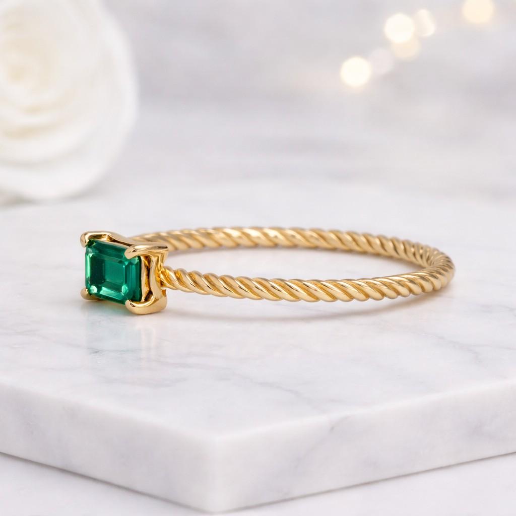 four prong set birthstone ring green baguette ring handmade jewerly