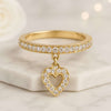 Heart Charm Round Lab Grown Diamond Pave Eternity Wedding Ring