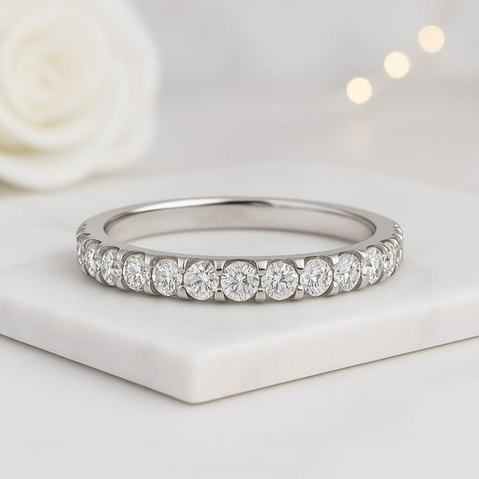 Full Eternity Shared Prong Set Wedding Band Round Brilliant Cut Anniversary Band Minimalist Stackable Band Luxurious Jewelry