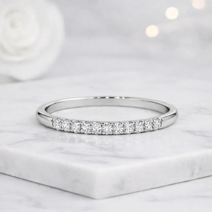 Full Eternity Wedding Band, Flush Setting Diamond Wedding Band, Thin Dainty Stacking Band, Engagement Gift Round Cut Moissanite Wedding Band
