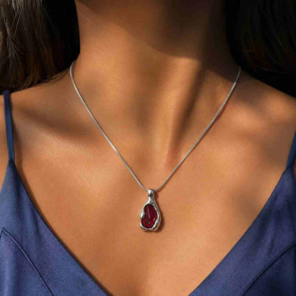 Garnet Pendant Necklace, 14K Gold Filled or Sterling Silver, 10x7mm Pear Shape Bezel-Set
