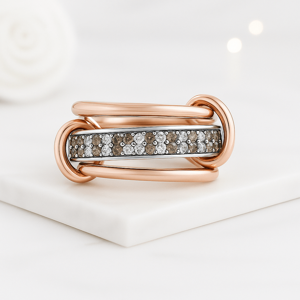 14K Solid Gold Moissanite Diamond Linked Ring