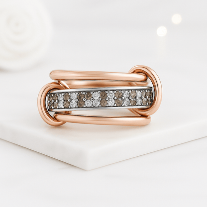 14K Solid Gold Moissanite Diamond Linked Ring