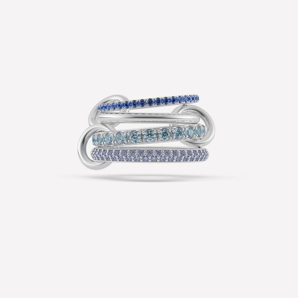 Sterling Silver Multi-Stone Link Ring with Gold Connector