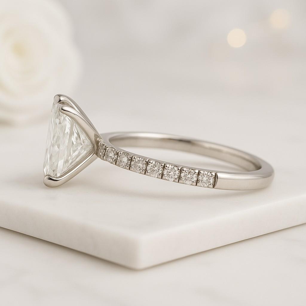 Genuine Lab Grown Diamond Proposal Ring Elongated Cushion Cut Lab Grown Ring Solitaire Diamond Engagement Ring Accent Set Lab Diamond Ring